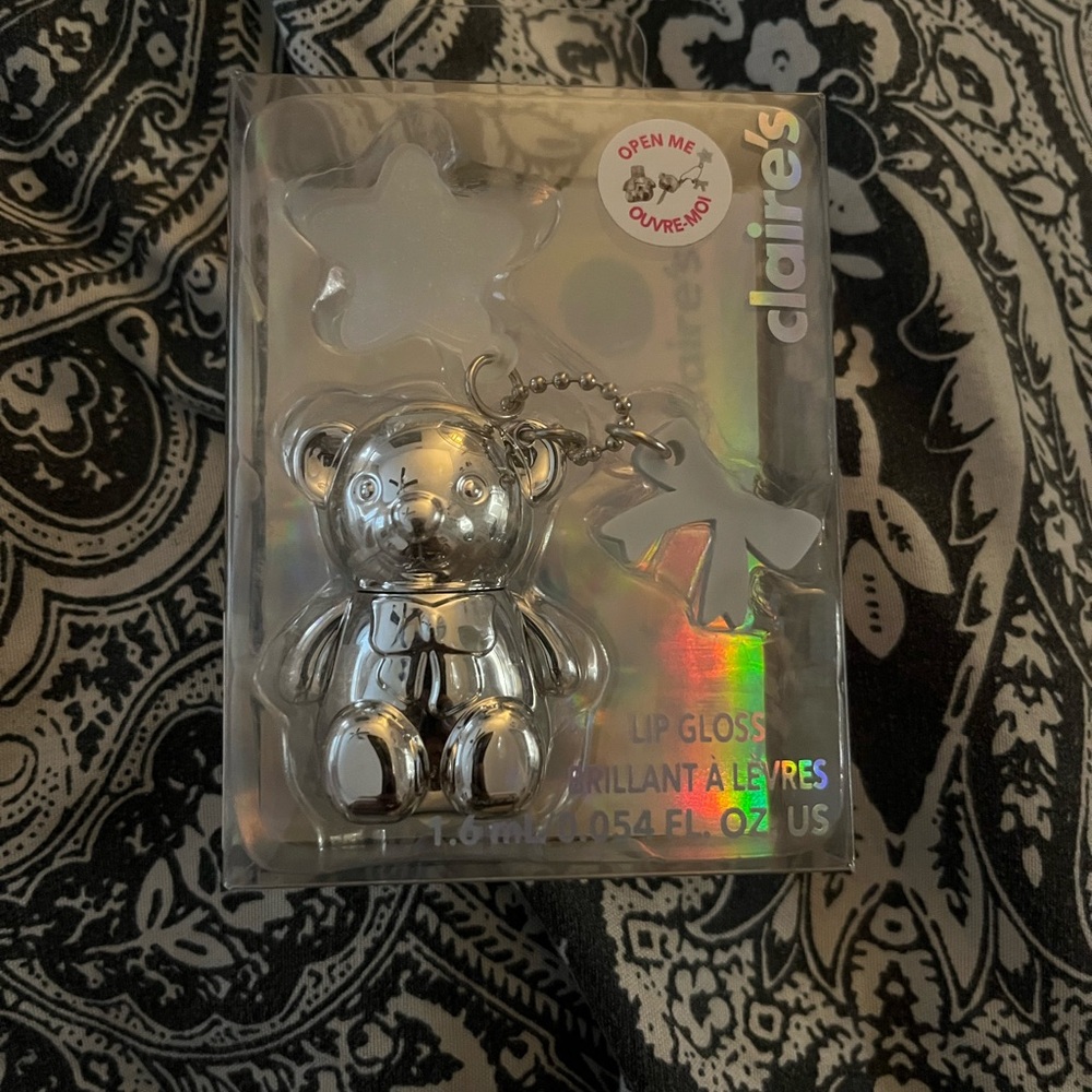 Claire's Silver Bear Lip Gloss Keychain with Star Charm